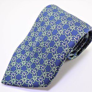 Hermes Blue & Green Horseshoe Triangles Silk Tie